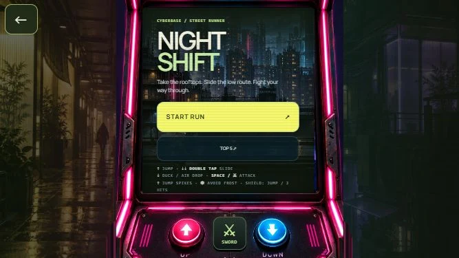 Night Shift arcade start screen